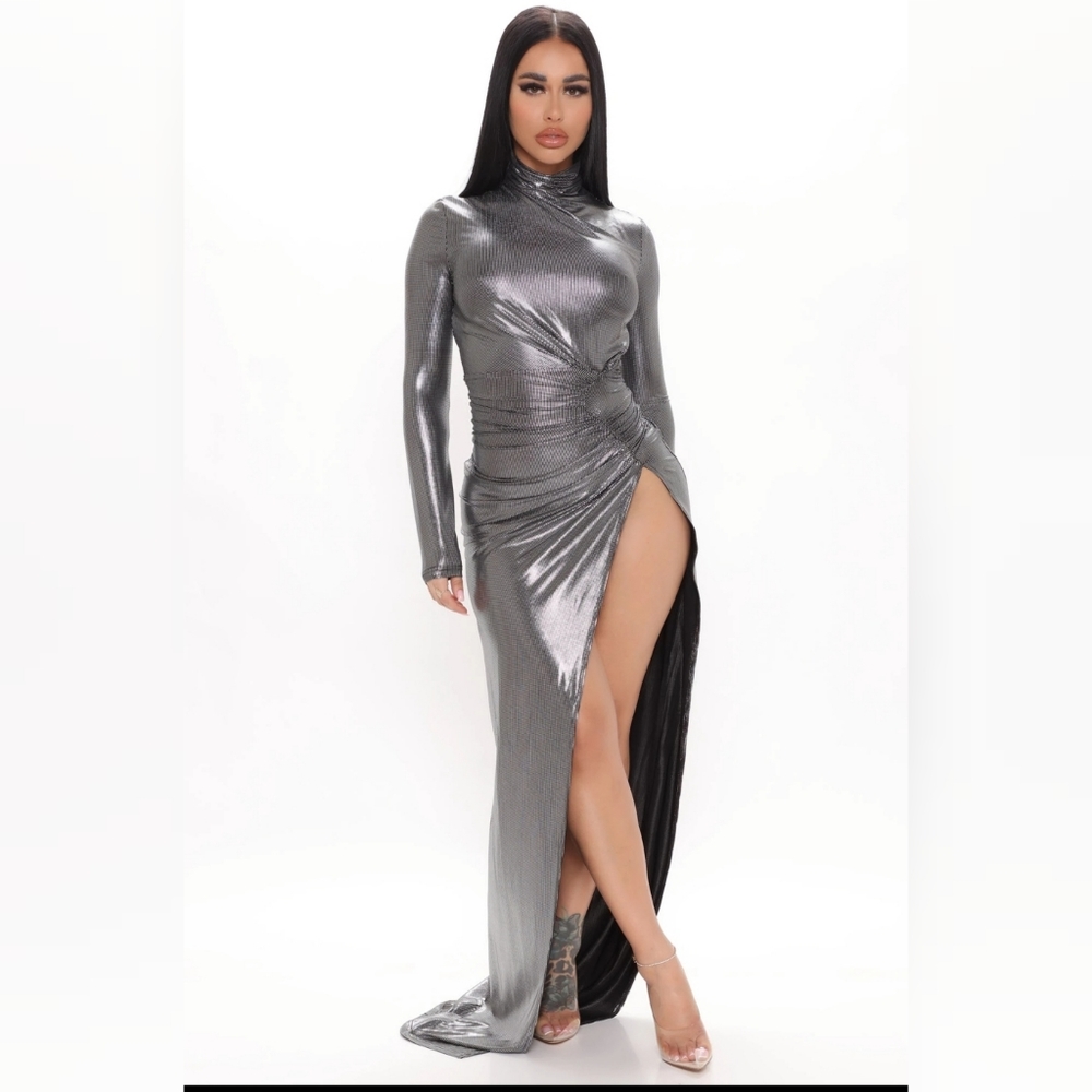 Take Me Out Metallic Maxi Dress